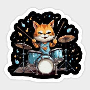 Cool Cat playing on Drums cartoon style Sticker